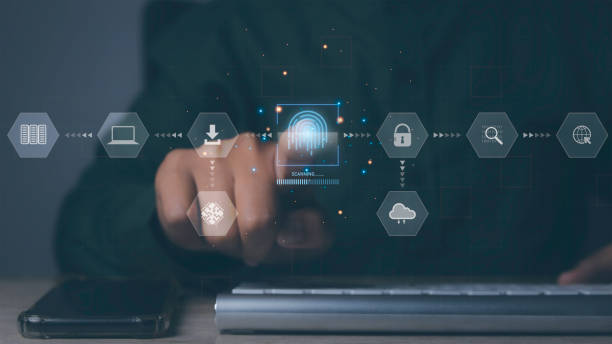 istock Fingerprint scanner futuristic digital processing of biometric identification. 1617811534