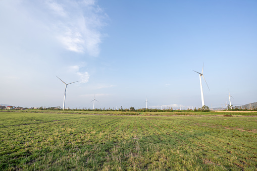 Wind turbine on the edge of the grassland