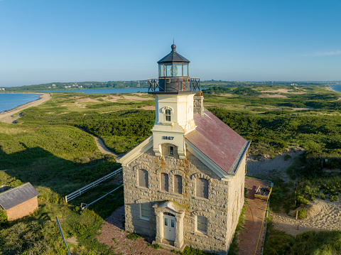 Late afternoon summer photo of the North Lighthouse, New Shoreham, Block Island, Rhode Island.  August 2023