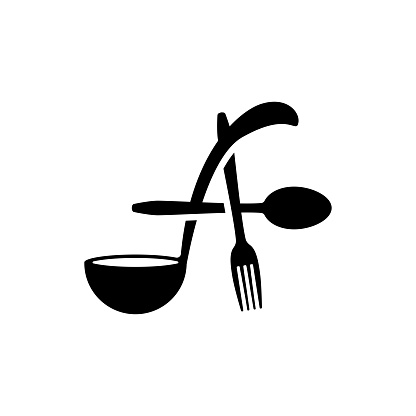 letter A logo combination of spoon fork and ladle