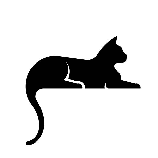 ilustrações de stock, clip art, desenhos animados e ícones de silhouette of lying pose black cat - silhouette animal black domestic cat