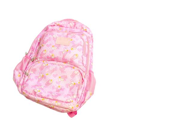 istock Pastel pink school bag on white isolated background. Back to school minimal concept. 1617875888