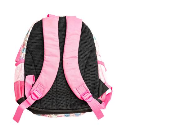 istock Back view of a schoolbag straps isolated on white background 1617882516