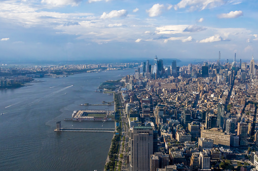 A view of New York City and the Hudson River from the One World Observatory.