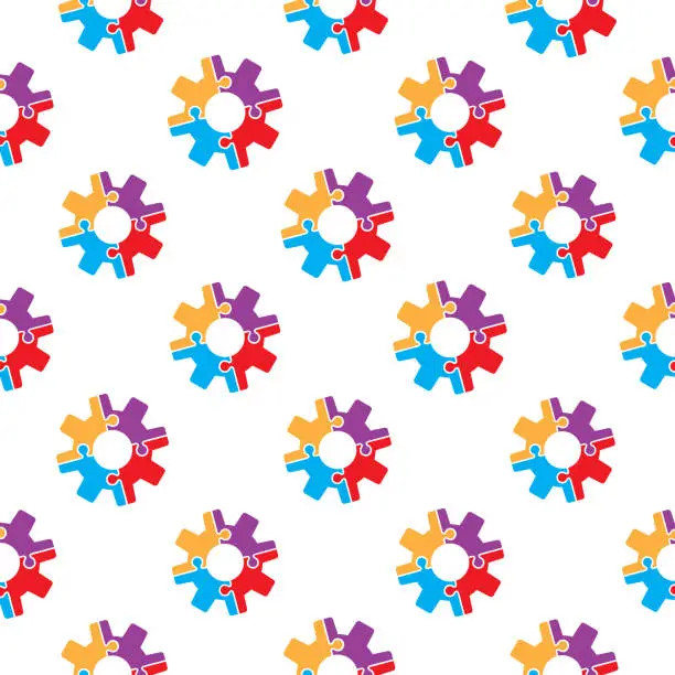 Vector illustration of Multi Colored Gears Seamless Pattern
