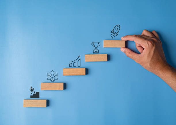 istock Business growth success achievement concept, step stair or ladder for planning development leadership and customer target group. 1617924078