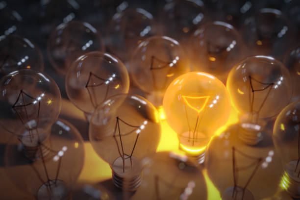 istock Bright bulb background with creative idea concept for business success, 3d rendering 1617925127