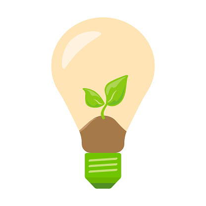 Green Energy. Light Bulb with Plant Inside. Vector illustration isolated on a white background.