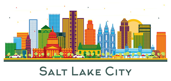 Salt Lake City Utah Skyline with Color Buildings isolated on white. Vector Illustration. Business Travel and Tourism Concept with Historic Architecture. Salt Lake City Cityscape with Landmarks.