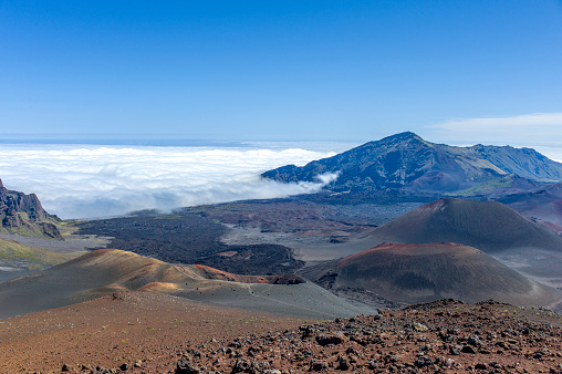 Dormant Haleakala Crater and sea of clouds, Haleakala National Park, Maui, Hawaii