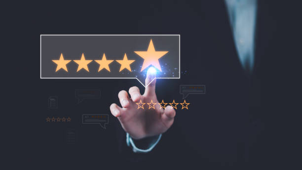 istock Male consumers rate their satisfaction and rate and review them online. Customer Experience Survey Concepts for Services and Products and Customer Engagement ,Quality Assessment 1617972736