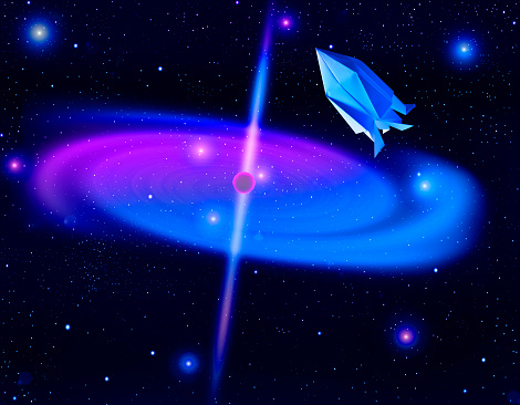 Adventure Travel to a Black Hole with an Origami Spaceship in deep space.