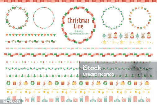 istock Line set of Christmas Watercolor illustrations. Pattern brush available.Good for design materials such as frames, decorative borders, backgrounds, etc. 1617984276