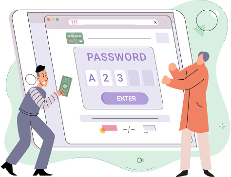 Computer Password Hack Cyber Criminal With Laptop Stealing User ...