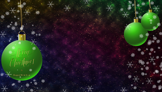 2024 New Year Balloon with Christmas Ornaments on Green Background. Digitally generated image.