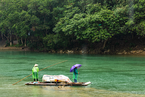 The transport with raft on the Song Quay Son River at Ban Gioc Detian Waterfalls in Vietnam and China, 17. November 2019