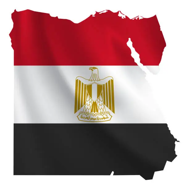 Vector illustration of Egypt map with waving flag isolated on white background