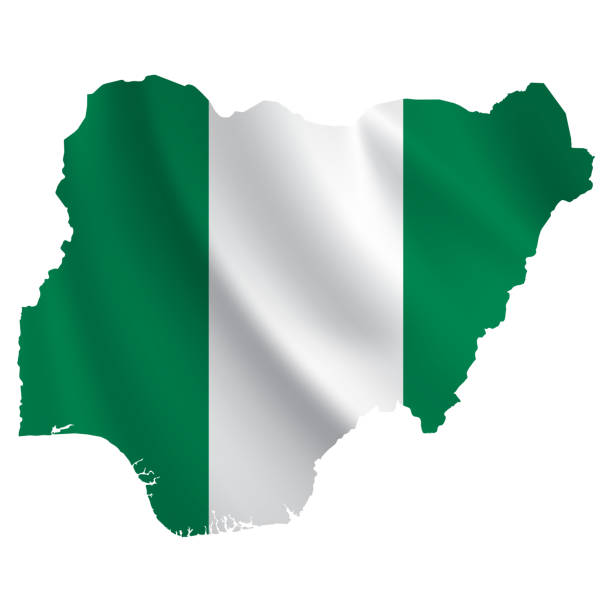 ilustrações de stock, clip art, desenhos animados e ícones de nigeria map with waving flag isolated on white background - nigerian flag nigerian culture three dimensional shape nigeria