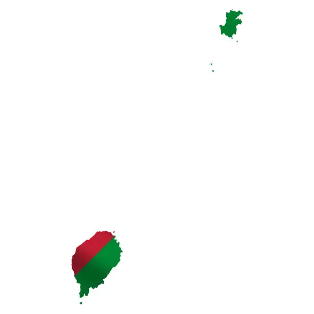 Vector illustration of Sao Tome and Principe map with waving flag isolated on white background