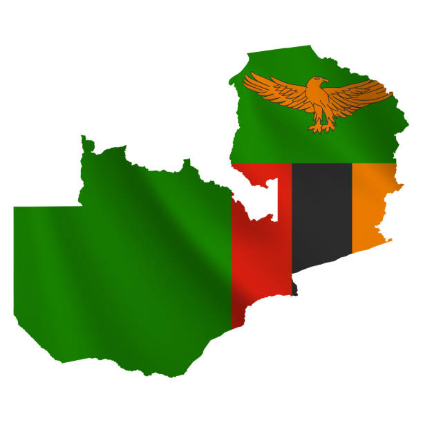 Zambia map with waving flag isolated on white background Zambia map with waving flag isolated on white background. Vector illustration EPS10 zambia flag stock illustrations