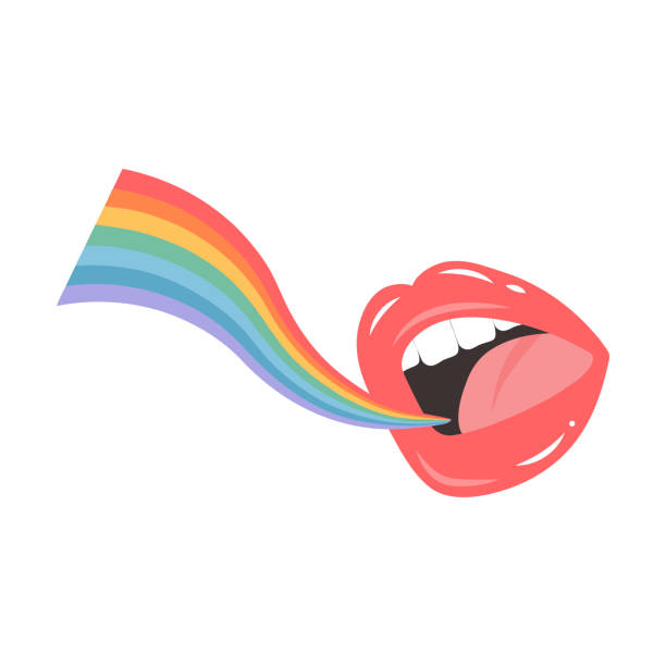 illustrazioni stock, clip art, cartoni animati e icone di tendenza di bocca aperta con arcobaleno da esso. movimento per la parità dei diritti lgbt e concetto di uguaglianza di genere. - homosexual human lips lesbian rainbow