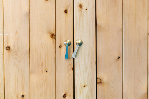 Wooden door with iron handle