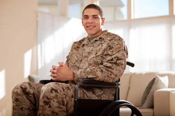 Photo of Disabled Veteran US Marine Soldier in Wheelchair