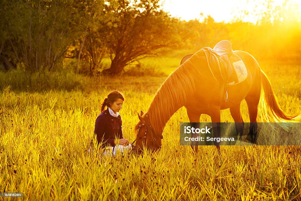 Mujer bella y caballos - Foto de stock de Abrigo libre de derechos