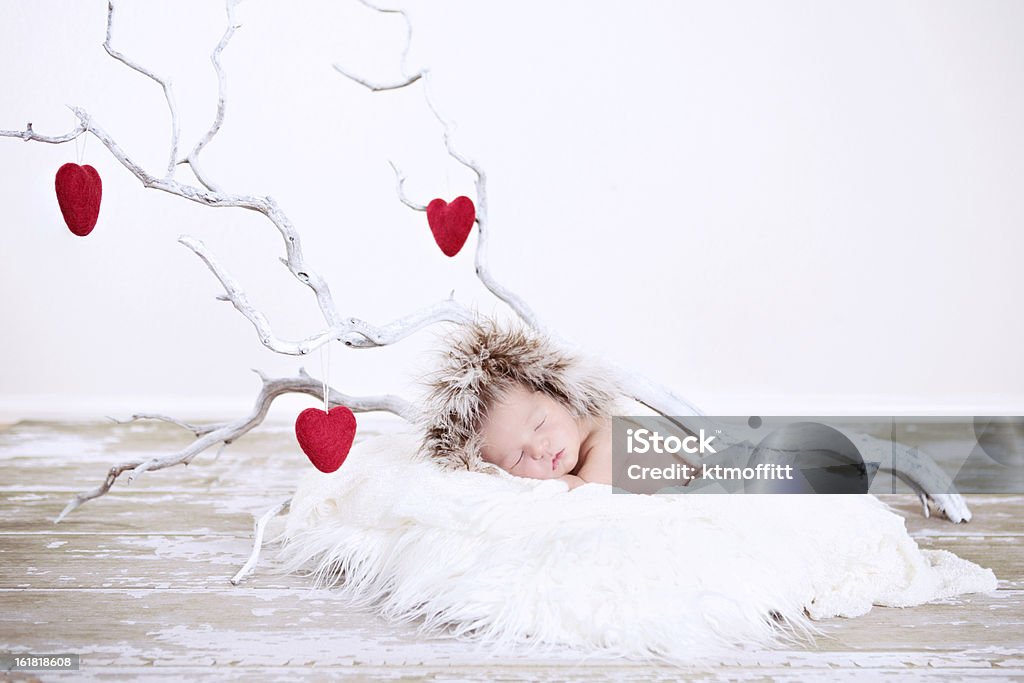 Bebé dormir invierno con corazón de ramas - Foto de stock de Acogedor libre de derechos