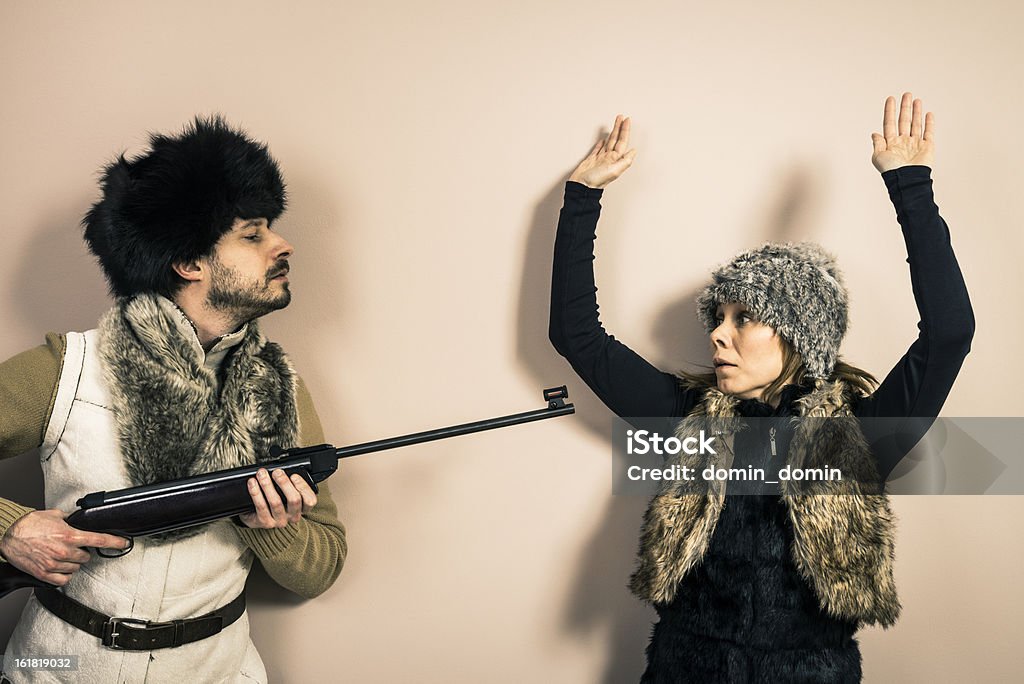 퍼니 세로는, 손 바라요, 헌터, 산탄총 추구 아내 - 로열티 프�리 사냥 스톡 사진