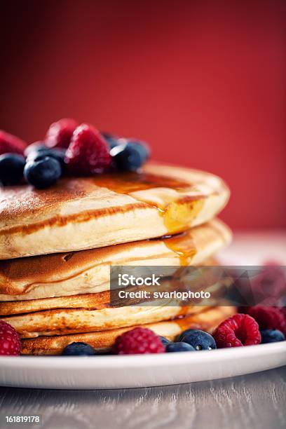 Pancakes With Berries And Maple Syrup Stock Photo - Download Image Now - Pancake, Syrup, Berry Fruit