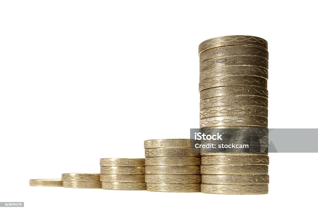 Фунт монет с принтом, а самих столбцов должно быть на белом - Стоковые фото Диаграмма роялти-фри