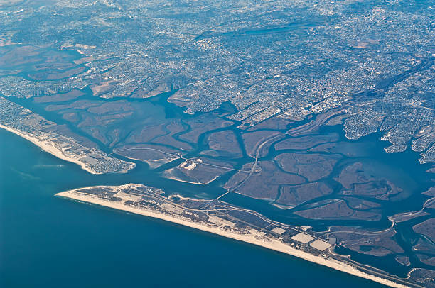 Point Lookout, New York USA Point Lookout is located at the east end of Long Beach Island. It is the village on the left side of the penisular: Direct opposite on the sandy peninsular is Jones Beach State Park and Jones beach.The communities on the mainland of Long island are Merrick and Baldwin harbor. Long Island, NY, USA. david merrick photos stock pictures, royalty-free photos & images