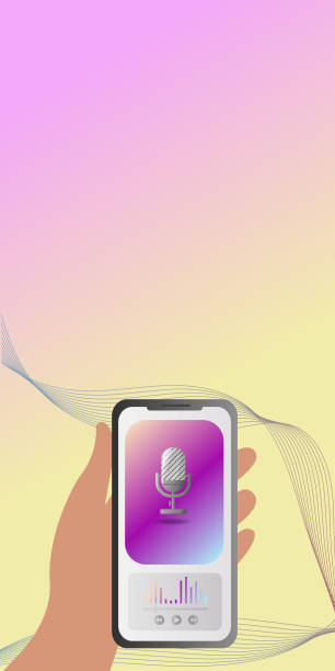 istock Hand holding modern phone playing audio, radio, podcast, online training. 1618197152