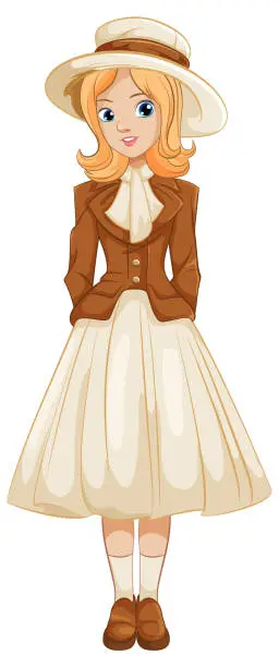 Vector illustration of Beautiful Woman in Vintage Outfit