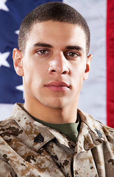 us marine corps solider porträt - sergeant military marines serious stock-fotos und bilder
