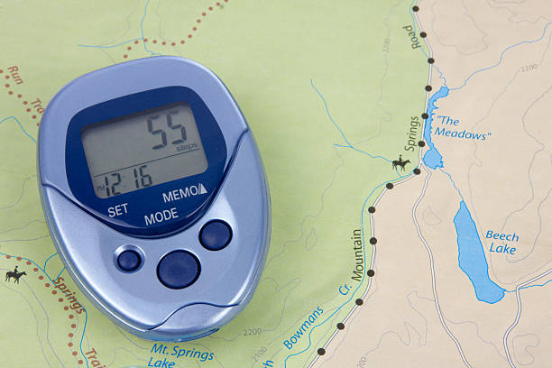 Blue Pedometer And Map Stock Photo Download Image Now Digital Blue Pedometer And Map 