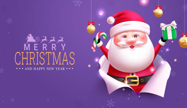 istock Merry christmas text vector design. Christmas santa claus character in hole torn paper background 1618224929
