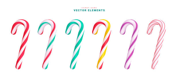 Candy cane christmas vector set design. Christmas candy cane elements collection in colorful stripe pattern Candy cane christmas vector set design. Christmas candy cane elements collection in colorful stripe pattern for holiday season ornaments decoration. Vector illustration candy cane elements collection. hard candy stock illustrations
