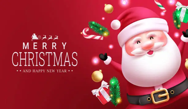 Vector illustration of Merry christmas text vector design. Christmas santa claus character for holiday season greeting card