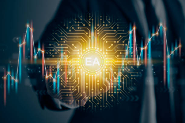 istock Businessman Touch Screen and EA Expert Advisor Icon in Vintage Tone 1618234248