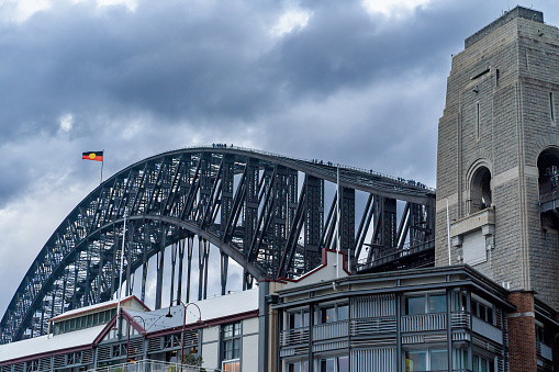 Sydney Harbour Bridge with climbing people