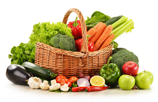 istock Composition with raw vegetables in wicker basket isolated on white 161823719