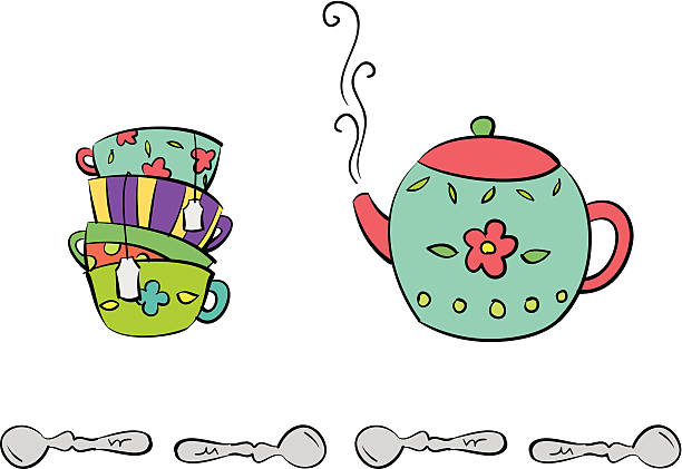 Teacups e Teiera - illustrazione arte vettoriale