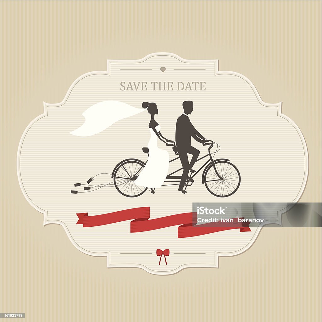 Vintage wedding invitation with tandem bicycle Vintage wedding invitation with tandem bicycle. Place for text. Bicycle stock vector