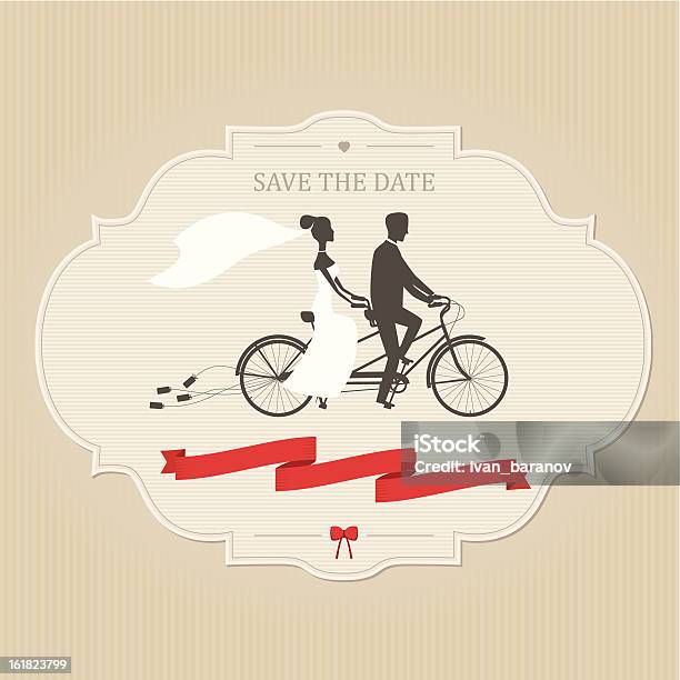 Vintage Wedding Invitation With Tandem Bicycle Stock Illustration - Download Image Now - Bicycle, Tandem Bicycle, Wedding