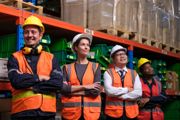 istock Industrial worker working at warehouse factory. 1618247987