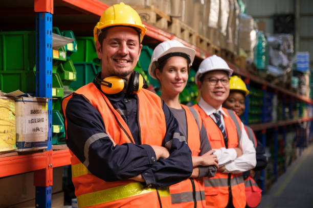 istock Industrial worker working at warehouse factory. 1618249018