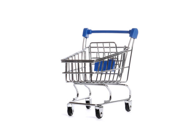 istock Empty metal shopping trolley isolated on white 1618281795
