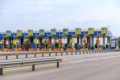Toll station on the high-speed federal highway M-4 Don. Voronezh region. Russia. May 20, 2023.